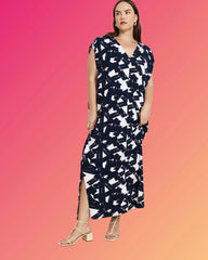 Kris Divine Jersey Kaftan - Navy Santiago Print