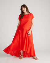Sunset Linen Blend Flounce Dress - Shoreline Sunset