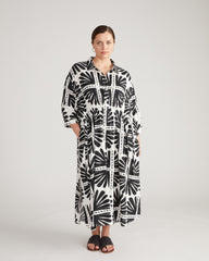 Paros Drawstring Linen Blend Shirtdress - Ink Bloom Print