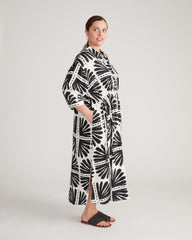 Paros Drawstring Linen Blend Shirtdress - Ink Bloom Print