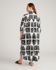 Paros Drawstring Linen Blend Shirtdress - Ink Bloom Print