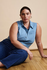 Perfect Tencel Chambray Sleeveless Shirt - Morning Blue