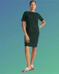 Belle Breton Stripe Jersey Dress - Solid Conifer