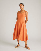 Sunshower Flowy Linen Blend Dress - Italian Orange
