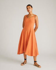 Sunshower Flowy Linen Blend Dress - Italian Orange