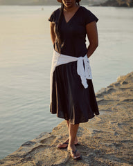 Louvre Bow Back Linen Blend Dress - Black