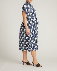 Sandy Stretch Linen Blend Shirtdress - Geometrica Print
