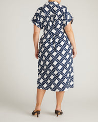 Sandy Stretch Linen Blend Shirtdress - Geometrica Print