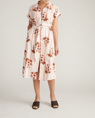 Sandy Stretch Linen Blend Shirtdress - Wild Flower Bouquet Print on Stripes