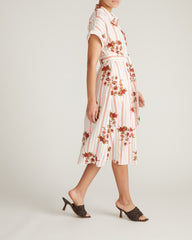 Sandy Stretch Linen Blend Shirtdress - Wild Flower Bouquet Print on Stripes