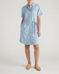 Perfect Tencel Chambray Short Sleeve Shirtdress - Morning Blue