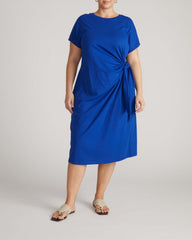 Crescent Breton Stripe Knot Dress - Solid Ultramarine