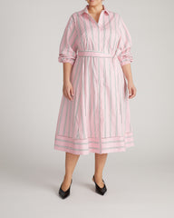 Claire Stretch Poplin Shirtdress - Pink Horizon Stripe