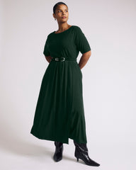 Serena Boatneck Divine Jersey Dress - Forest Green