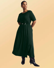 Serena Boatneck Divine Jersey Dress - Forest Green