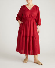Sorrento Linen Blend Midi Dress - Vibrant Red