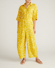 Maggie Barrel Leg Linen Blend Jumpsuit - Yellow Confetti Print
