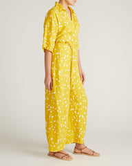 Maggie Barrel Leg Linen Blend Jumpsuit - Yellow Confetti Print