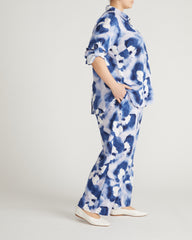 Iris Linen Blend Easy Pull-On Pants - Blue Pressed Flower Print