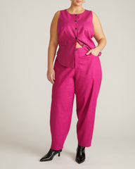 Lou Barrel Leg Linen Blend Pants - Hyper Pink