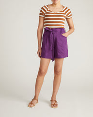 Harbor Stretch Linen Blend Paperbag Shorts - Dreamy Purple
