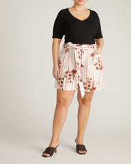 Harbor Stretch Linen Blend Paperbag Shorts - Wild Flower Bouquet Print on Stripes