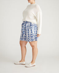Harbor Stretch Linen Blend Paperbag Shorts - Rococo Beach Print