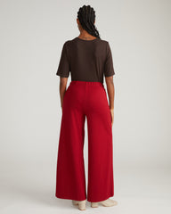 Pam Pintuck Wide Leg Ponte Pants - Garnet