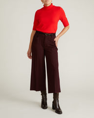 Cropped Wide Leg Ponte Pants - Black Cherry