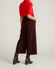 Cropped Wide Leg Ponte Pants - Black Cherry