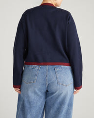 Gabrielle Button-Front Cardigan - Midnight with Red Accents