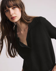 Savvy Fine Knit Short Sleeve Polo Sweater - Black