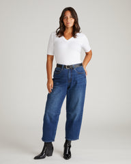 Maia Stovepipe Sleeve V Neck Tee - White