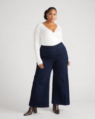 Liquid Jersey Two-Way Long Sleeve Cross Top - White