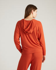 TravelKnit V Neck Hoodie - Warm Russet