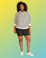 French Terry Pullover Hoodie - Ecru/Black Stripe