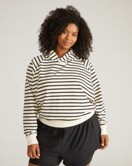French Terry Pullover Hoodie - Ecru/Black Stripe