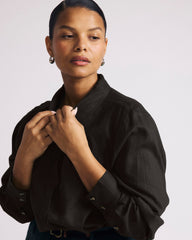 Elbe Stretch Linen Blend Shirt - Black