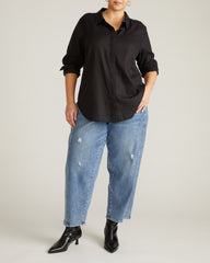 Elbe Stretch Linen Blend Shirt - Black