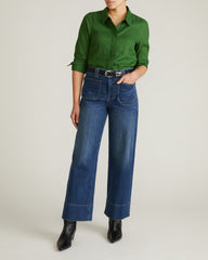 Elbe Stretch Linen Blend Shirt - Green Park