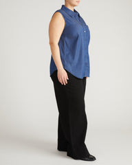 Perfect Tencel Chambray Sleeveless Shirt - Midnight Blue