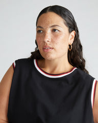 Patti Muscle Tank - Black/Striped Trim