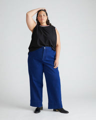 Patti Muscle Tank - Black/Striped Trim