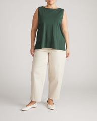 Noyack Breton Stripe Boatneck Tank - Solid Conifer