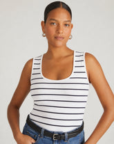 Daisy Ribbed Tank - Nautical Navy Stripe