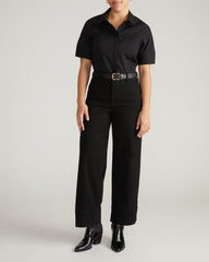 Elbe Stretch Poplin Short Sleeve Shirt - Black