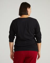Henley Long Sleeve Ribbed Tee - Black