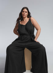 Promenade Linen Blend Jumpsuit - Black