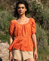 Andrea Peplum Linen Blend Top - Italian Orange