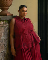 Adelaide Embroidered Sleeveless Linen Blend Shirt - Vibrant Red